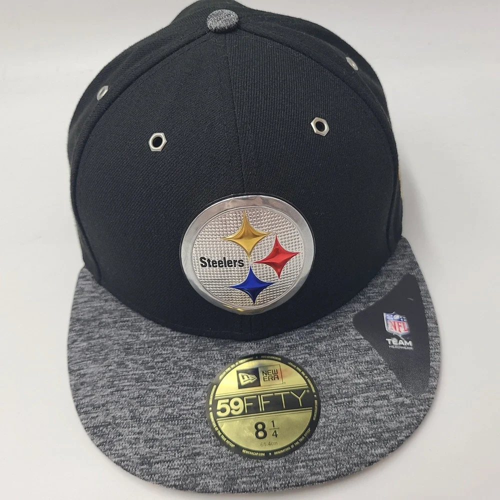 Pittsburgh Steelers Hat Fitted 8 1/4 New Era 59Fifty Black Gray NFL Football Men